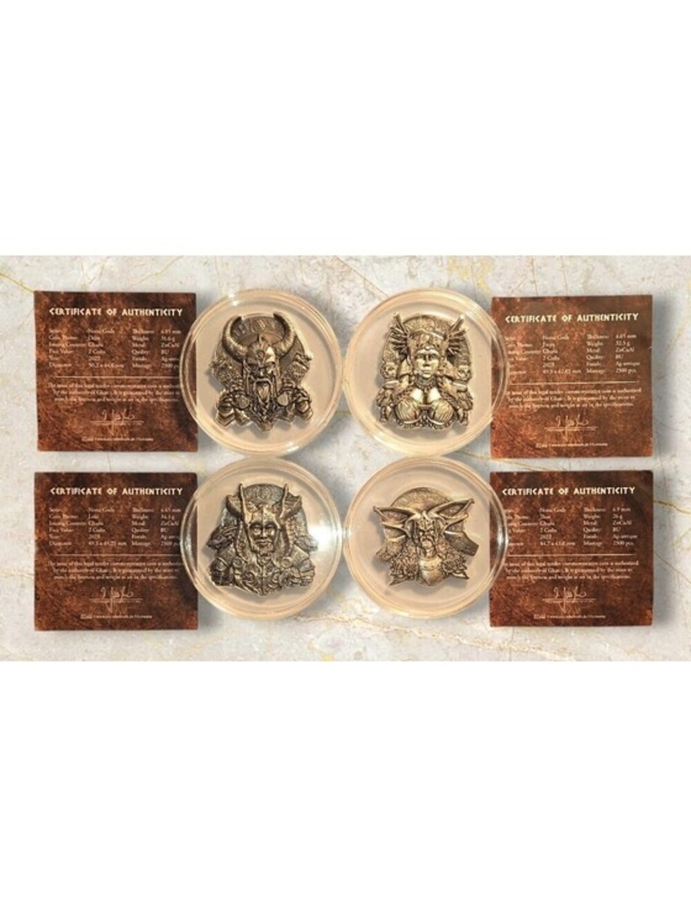 FREYA ODIN THOR LOKI Set Lot 4 Norse Gods Silver Plated ZnCuAl BRAND NEW Capsule